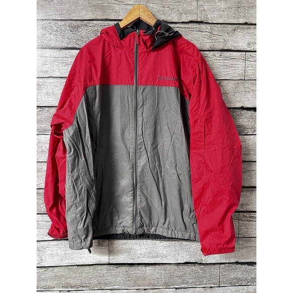 Columbia Jacket Adult XL Red Gray Full Zip Hooded Logo Outdoors Casual Mens - Picture 1 of 4